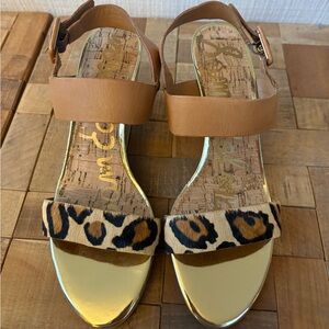 Sam Edelman Leopard & Leather Wedge Sandals